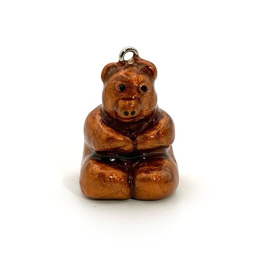 Gold Bear with Yellow Backpack Pendent Necklace, Adjustable Length, Clay Figurine Handmade by YunCraft - YunCraft